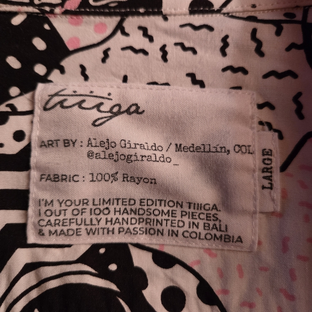 Tiiiga Campy Unisex Button Front Shirt With Outer Space And Tropical Scenery - Picture 16 of 17
